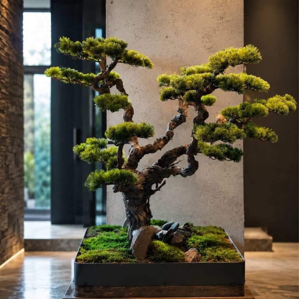 El işçiliği ile hazırlanan minyatür bonsai ağaç dekorasyonu.